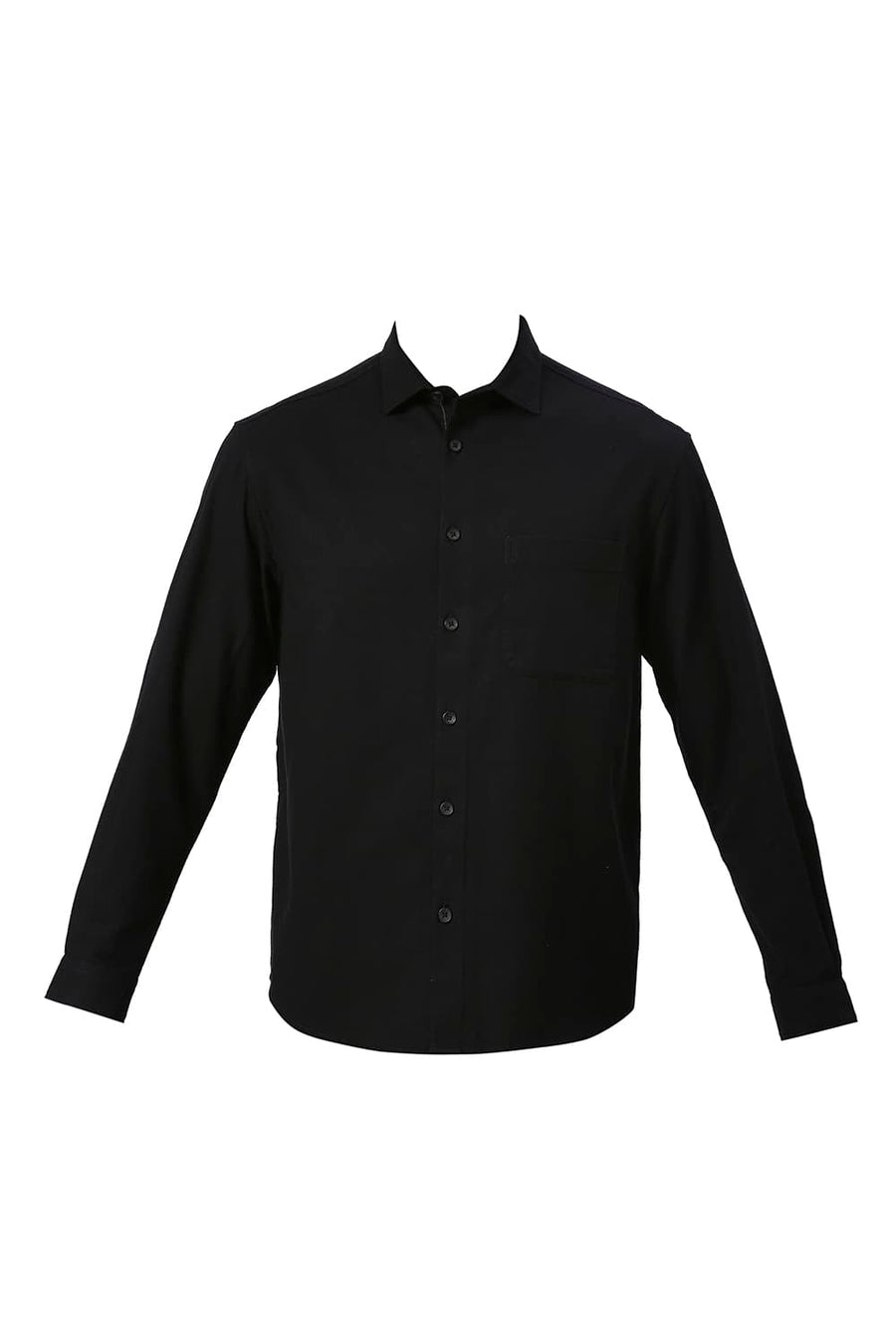 BASICS RELAXED FIT CAVIAR BLACK COTTON HOPSACK SLUB DOBBY SHIRT