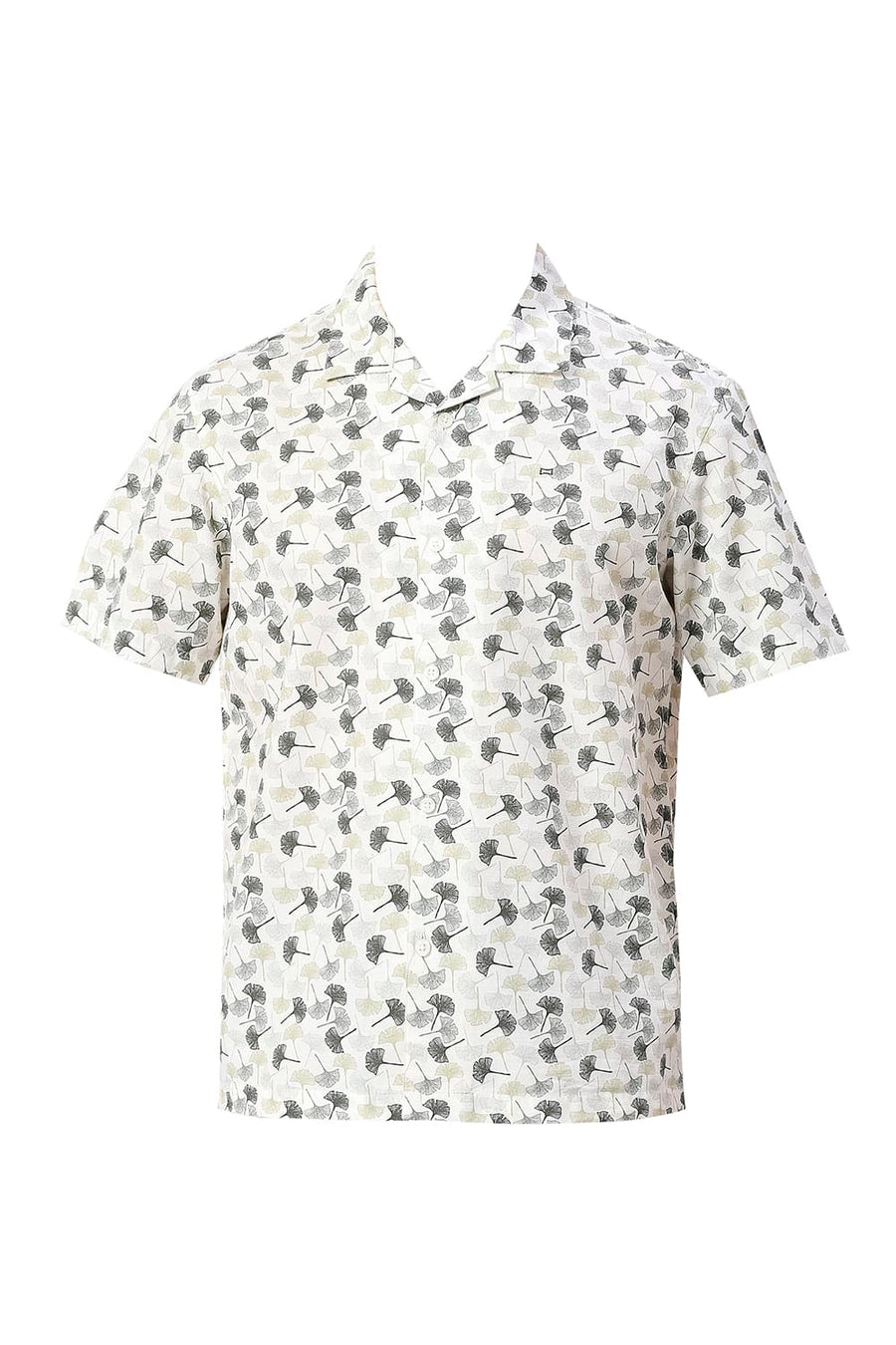 BASICS RELAXED FIT ARTIC BEIGE COTTON SLUB PRINTED HALFSLEEVES SHIRT