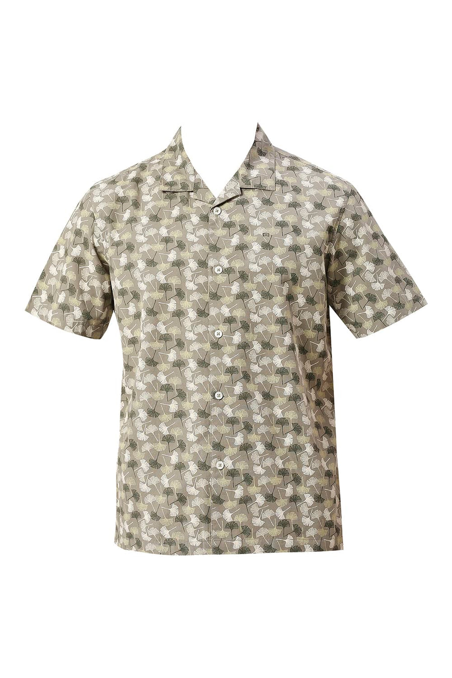 BASICS RELAXED FIT KALAMATA OLIVE COTTON SLUB PRINTED HALFSLEEVES SHIRT