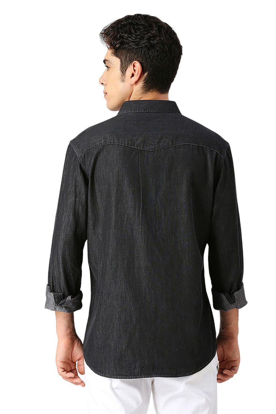 BASICS SLIM FIT RAVEN BLACK COTTON SULPHUR SHIRT