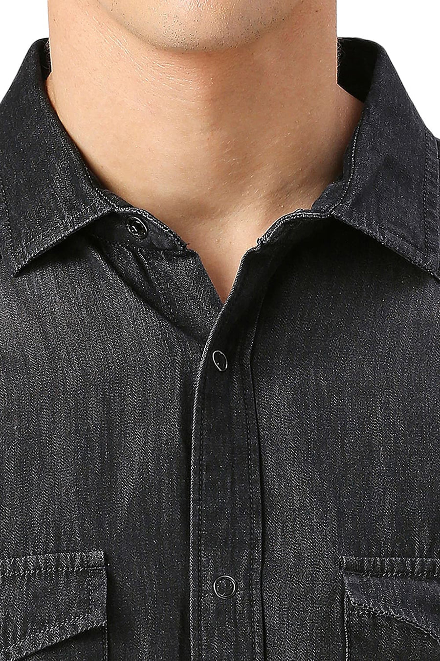 BASICS SLIM FIT RAVEN BLACK COTTON SULPHUR SHIRT