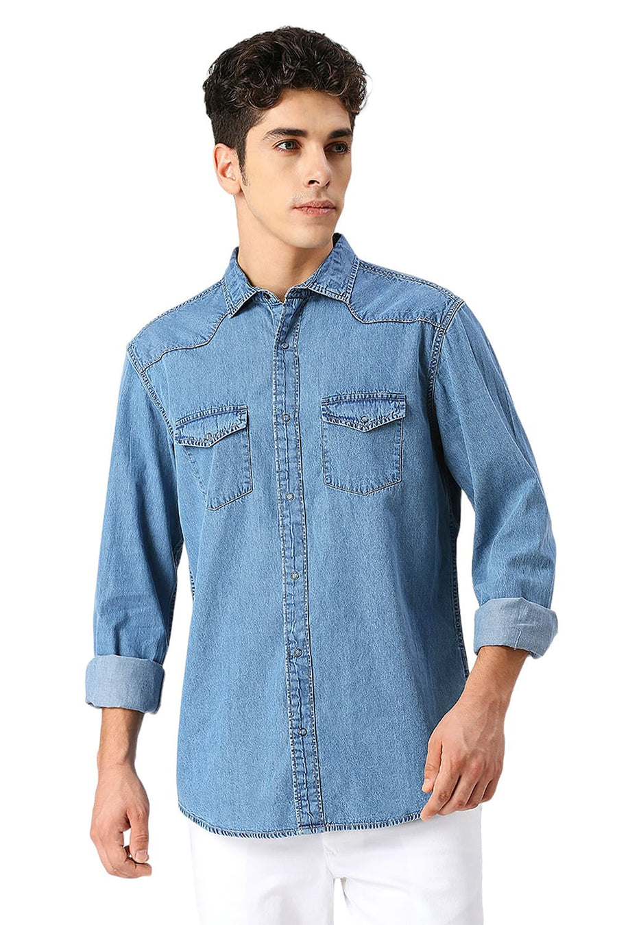 BASICS SLIM FIT INSIGNIA BLUE COTTON INDIGO SHIRT