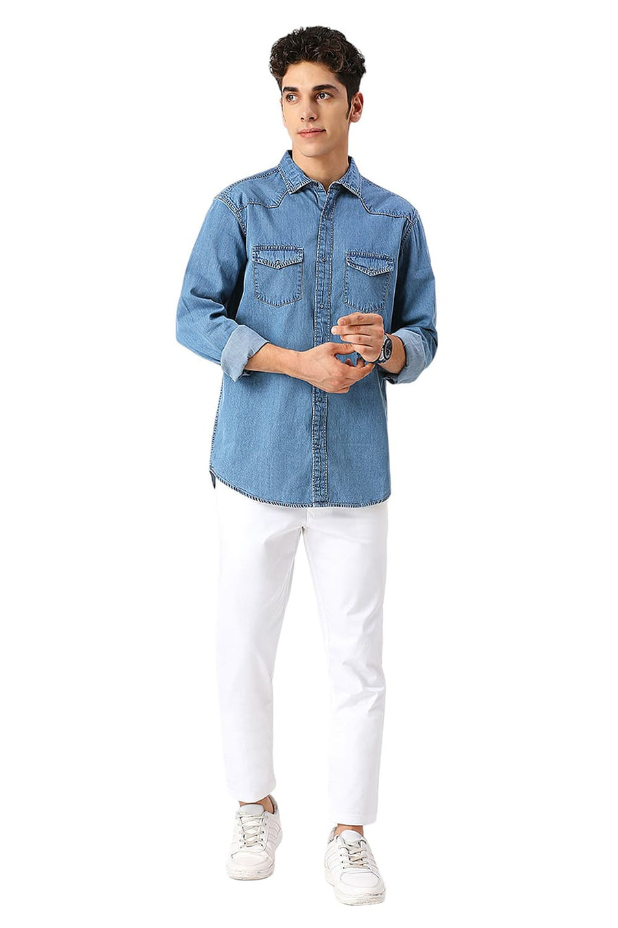 BASICS SLIM FIT INSIGNIA BLUE COTTON INDIGO SHIRT