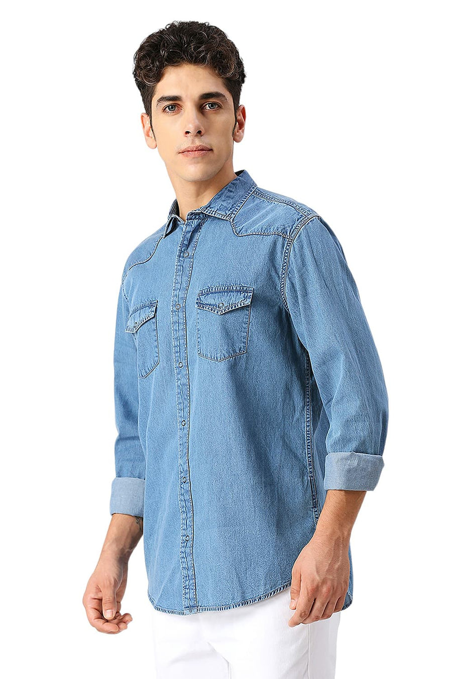 BASICS SLIM FIT INSIGNIA BLUE COTTON INDIGO SHIRT