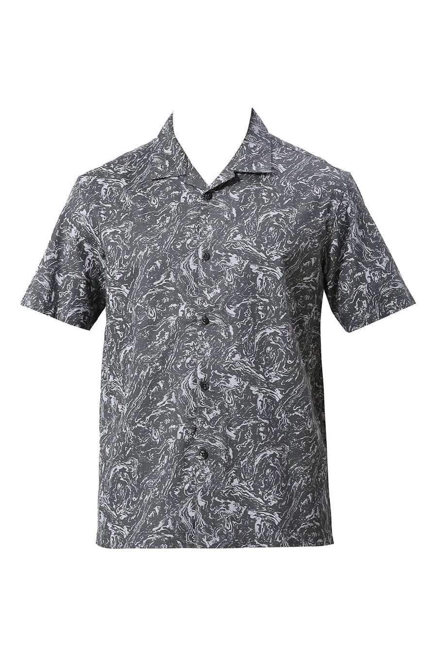 BASICS RELAXED FIT SAGE GREY COTTON CREPE PRINTED HALFSLEEVES SHIRT