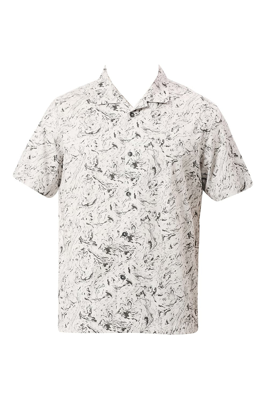 BASICS RELAXED FIT FEATHER BEIGE COTTON CREPE PRINTED HALFSLEEVES SHIRT