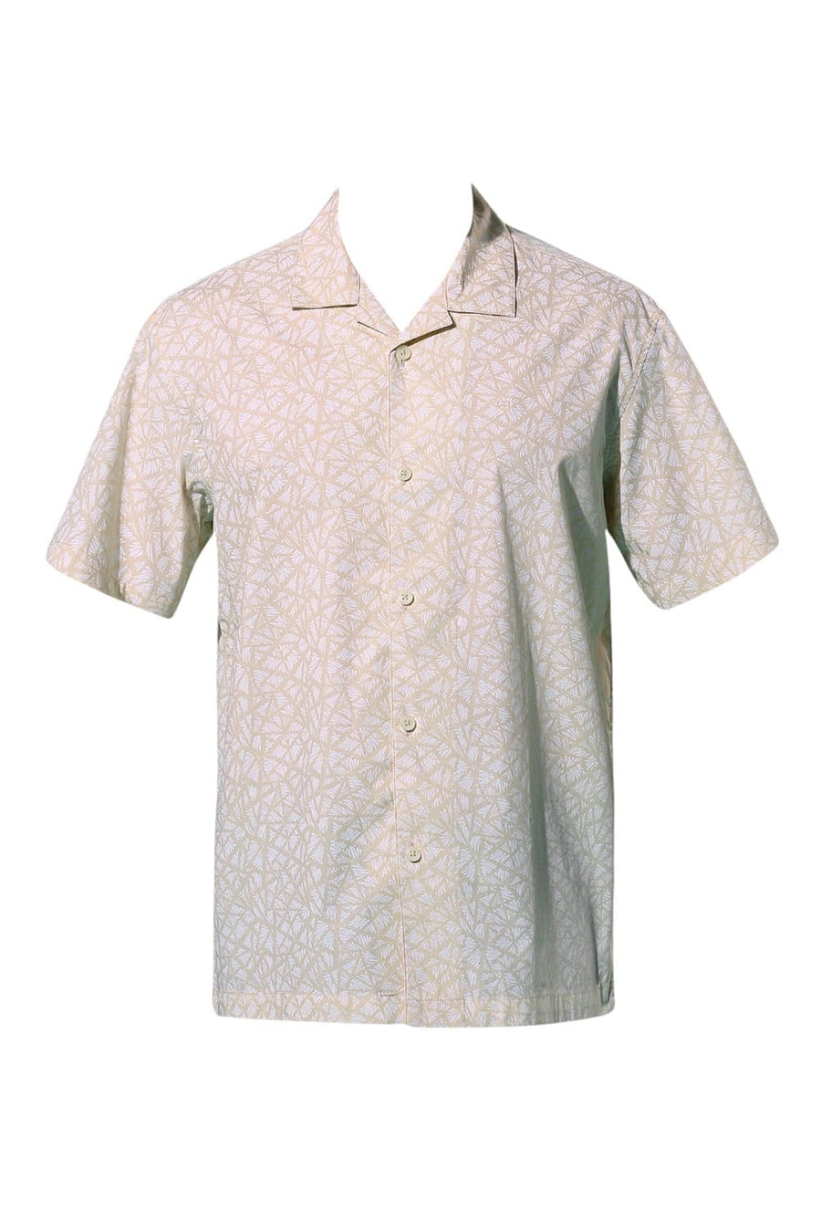 BASICS RELAXED FIT WOOD YELLOW COTTON PRINTED HALFSLEEVES SHIRT