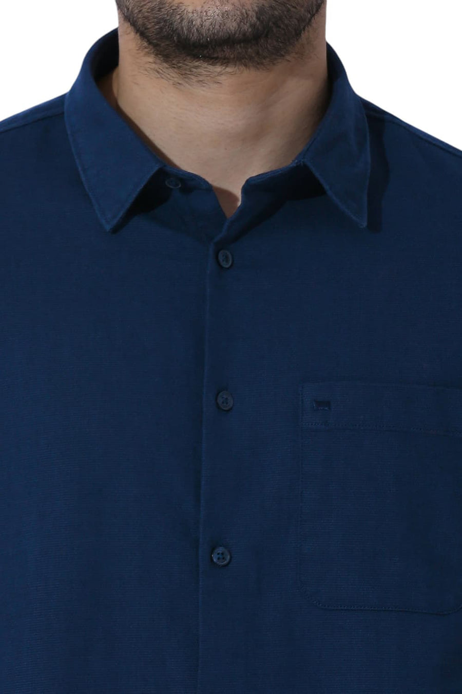 BASICS RELAXED FIT MOONLIT NAVY COTTON HOPSACK SLUB DOBBY SHIRT
