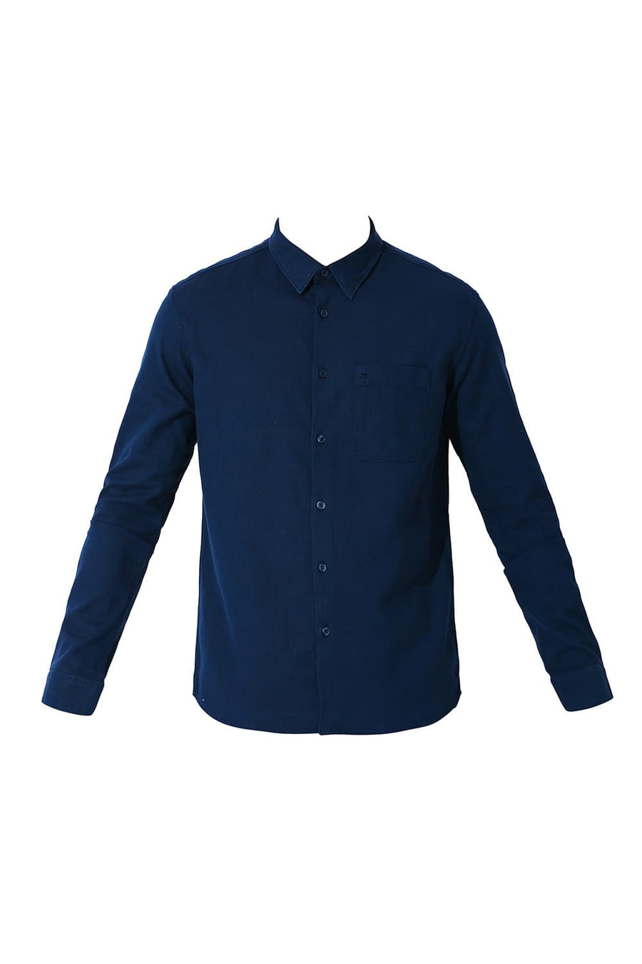 BASICS RELAXED FIT MOONLIT NAVY COTTON HOPSACK SLUB DOBBY SHIRT