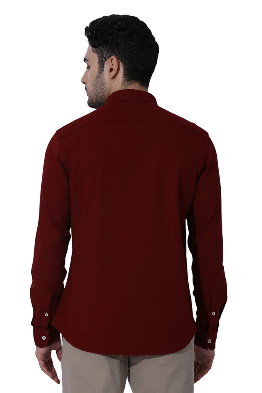 BASICS RELAXED FIT WINERY RED COTTON HOPSACK SLUB DOBBY SHIRT