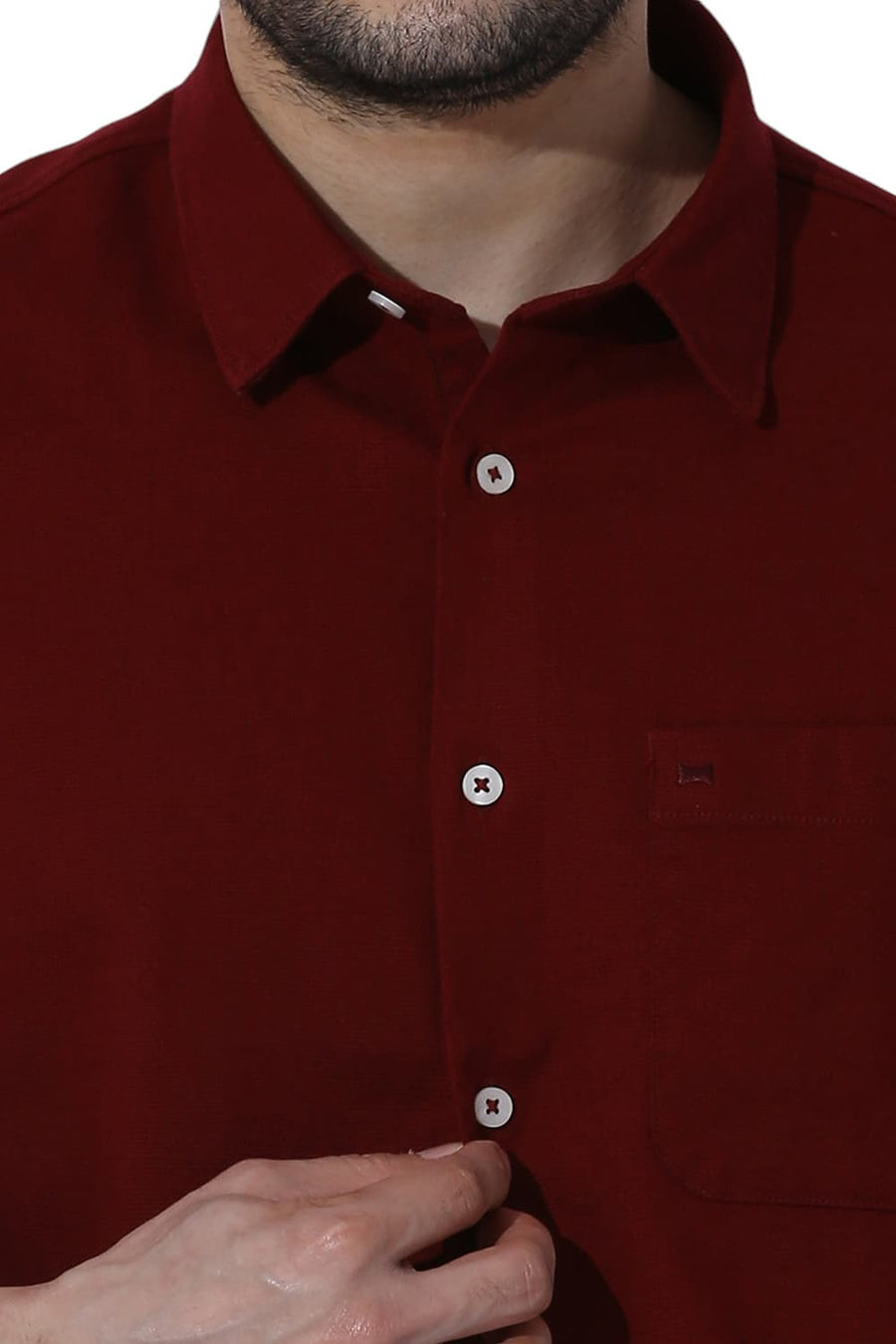 BASICS RELAXED FIT WINERY RED COTTON HOPSACK SLUB DOBBY SHIRT