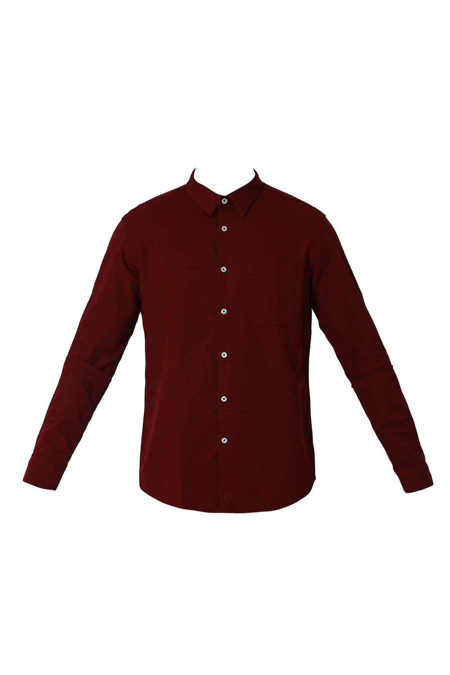 BASICS RELAXED FIT WINERY RED COTTON HOPSACK SLUB DOBBY SHIRT