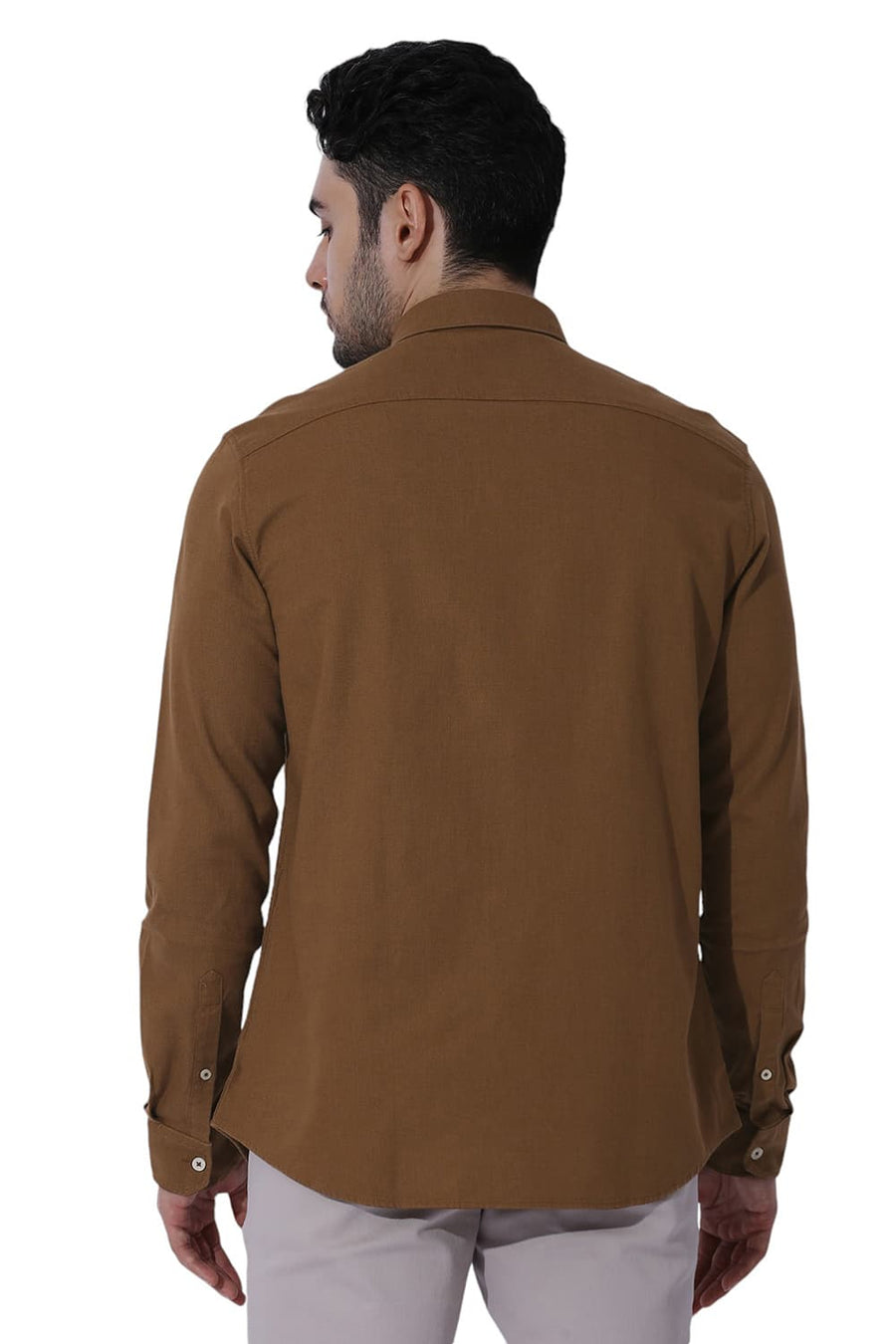 BASICS RELAXED FIT NUTHATCH KHAKI COTTON HOPSACK SLUB DOBBY SHIRT