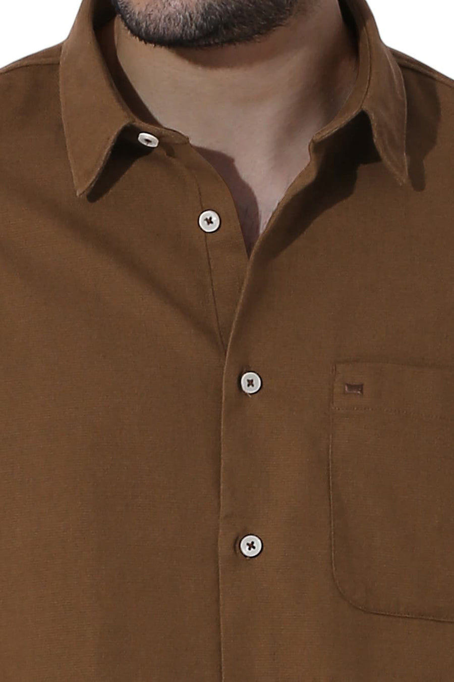 BASICS RELAXED FIT NUTHATCH KHAKI COTTON HOPSACK SLUB DOBBY SHIRT