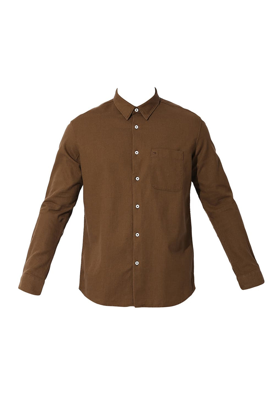 BASICS RELAXED FIT NUTHATCH KHAKI COTTON HOPSACK SLUB DOBBY SHIRT