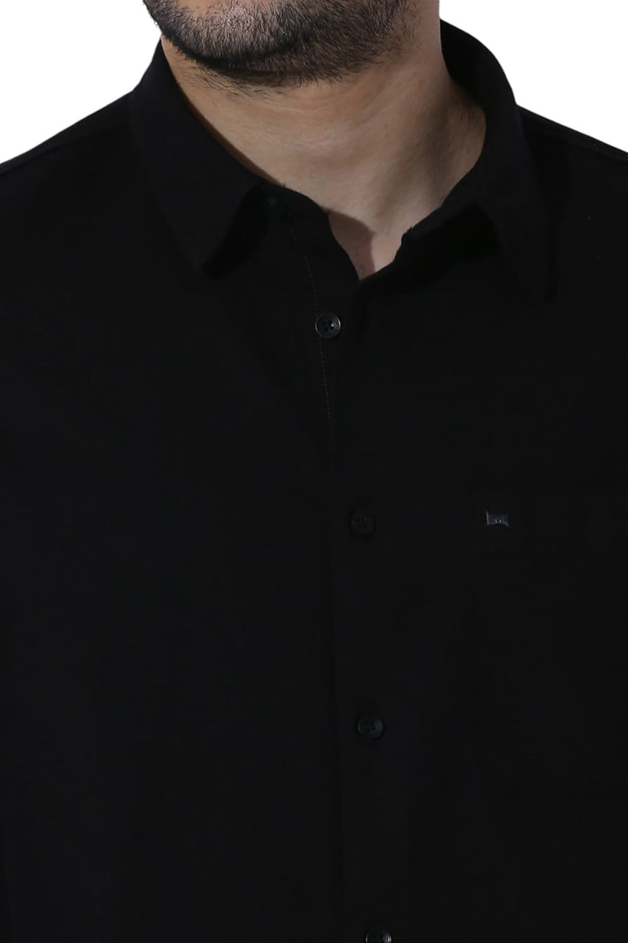 BASICS RELAXED FIT CAVIAR BLACK COTTON HOPSACK SLUB DOBBY SHIRT