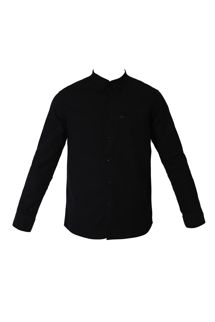 BASICS RELAXED FIT CAVIAR BLACK COTTON HOPSACK SLUB DOBBY SHIRT