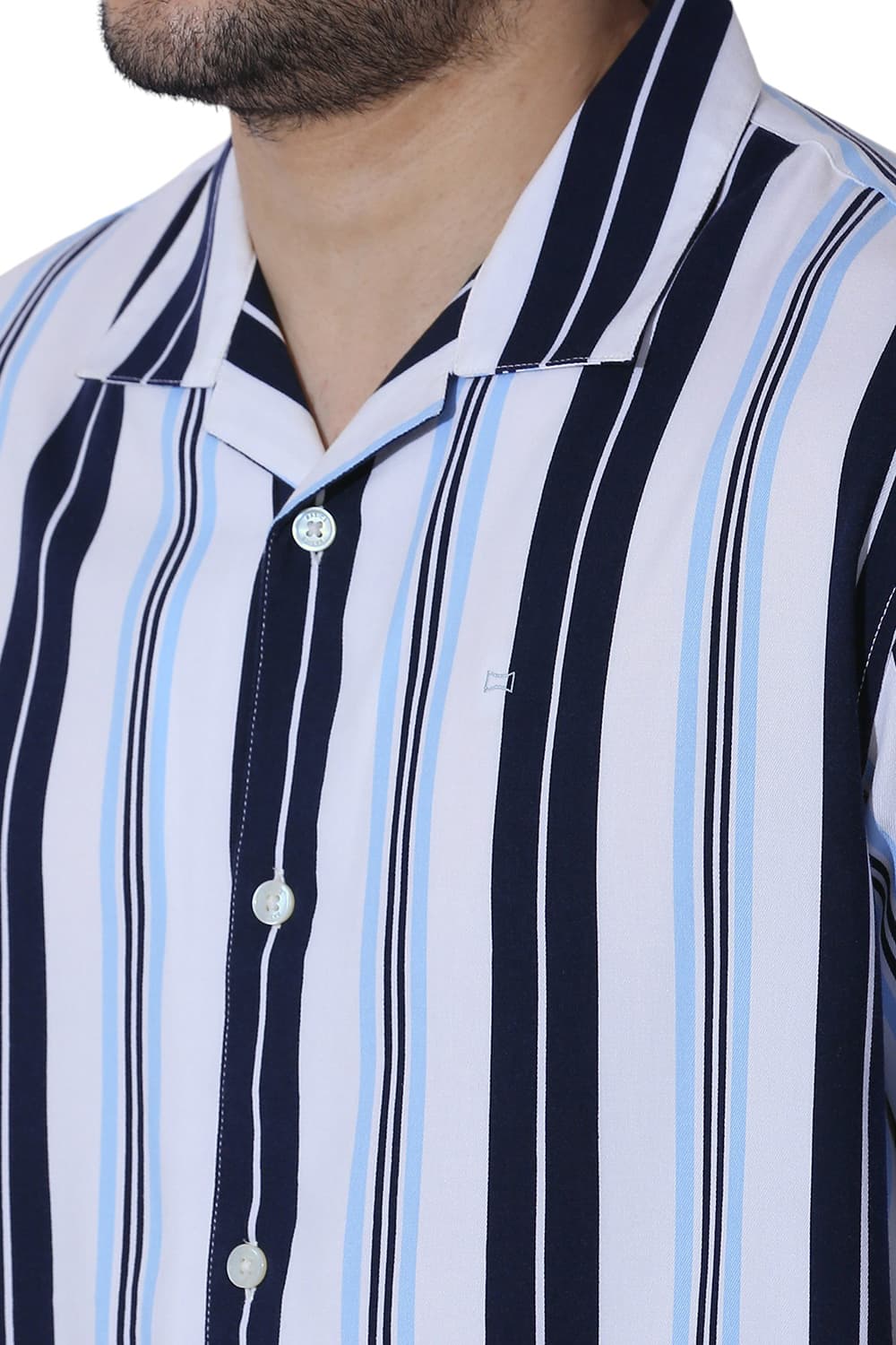 RELAXED FIT COTTON VISCOSE TWILL STRIPE HALFSLEEVES SHIRT