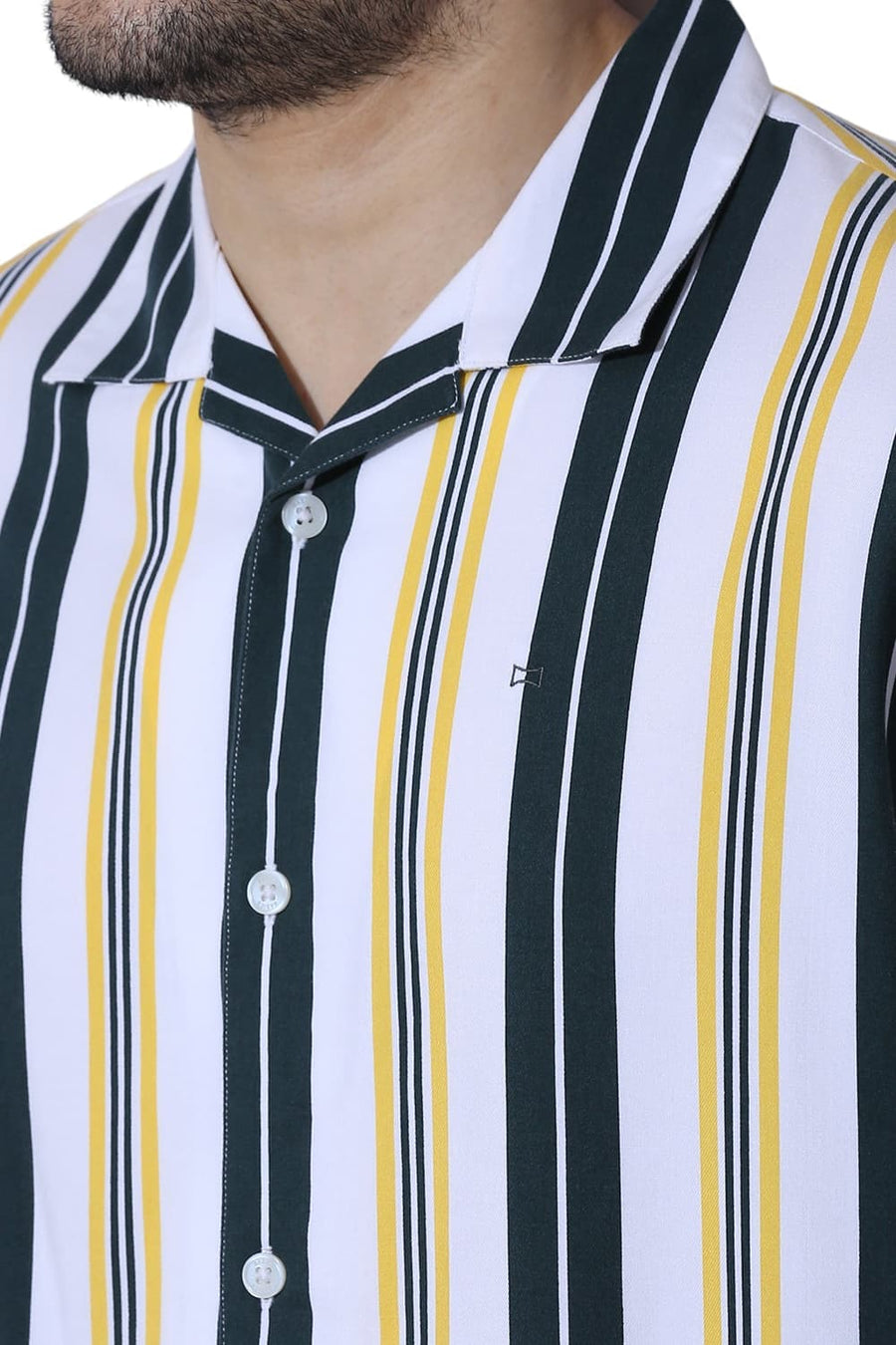 BASICS RELAXED FIT SEA GREEN COTTON VISCOSE TWILL STRIPE HALFSLEEVES SHIRT