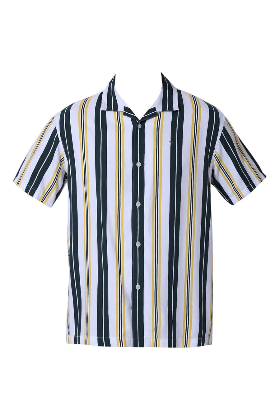 BASICS RELAXED FIT SEA GREEN COTTON VISCOSE TWILL STRIPE HALFSLEEVES SHIRT