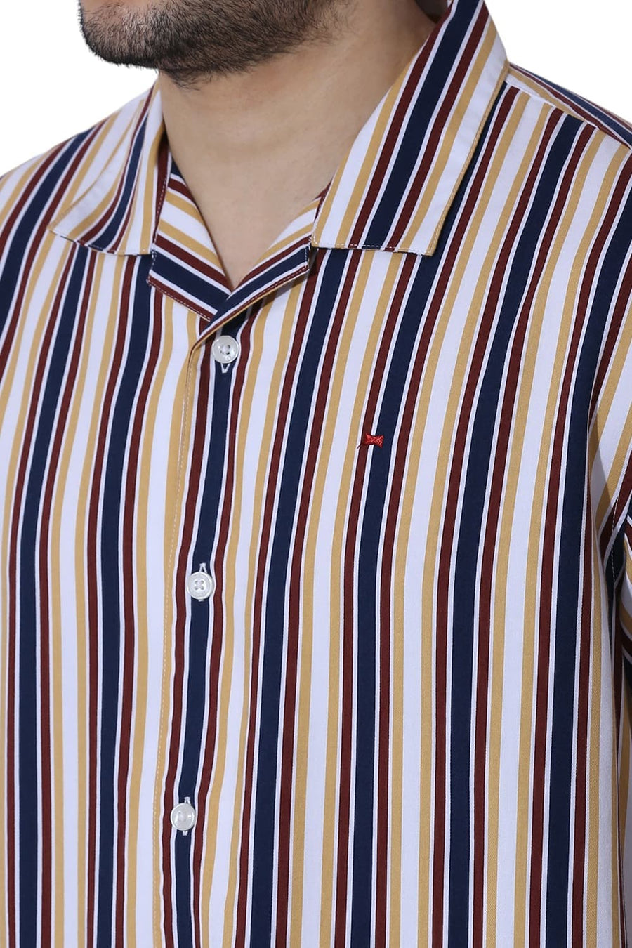 BASICS RELAXED FIT OCEANA BLUE COTTON VISCOSE TWILL STRIPE HALFSLEEVES SHIRT