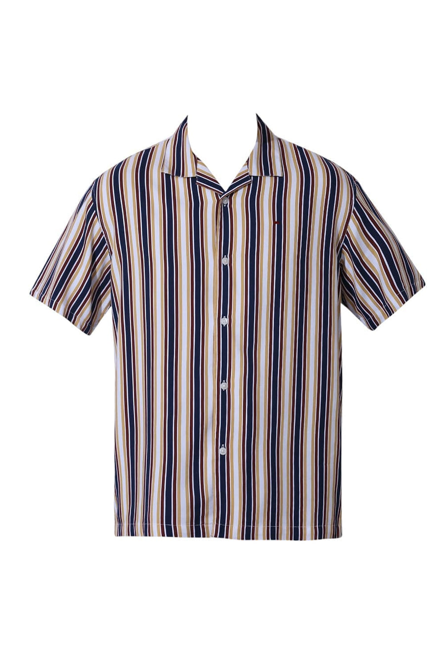 BASICS RELAXED FIT OCEANA BLUE COTTON VISCOSE TWILL STRIPE HALFSLEEVES SHIRT