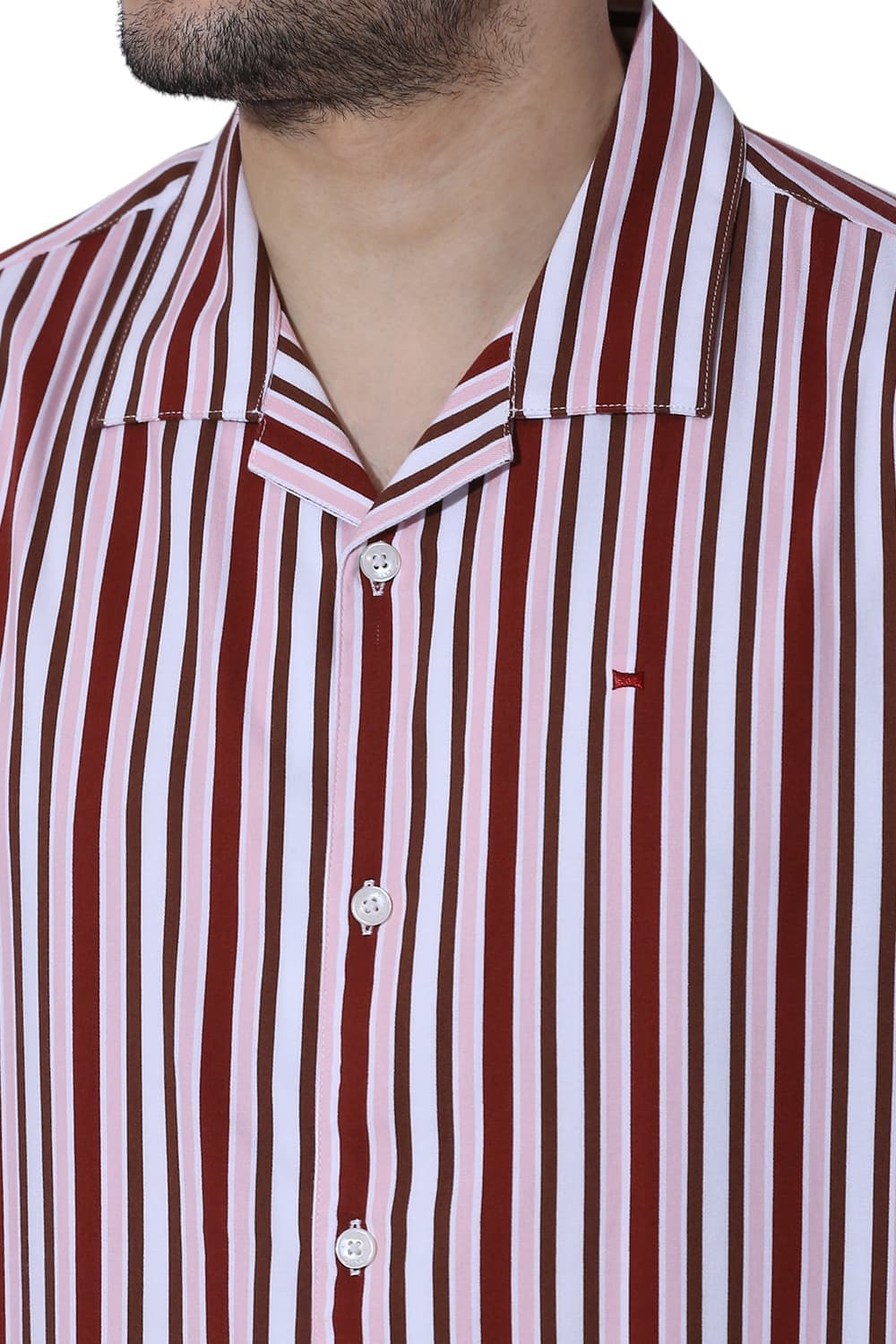 RELAXED FIT COTTON VISCOSE TWILL STRIPE HALFSLEEVES SHIRT