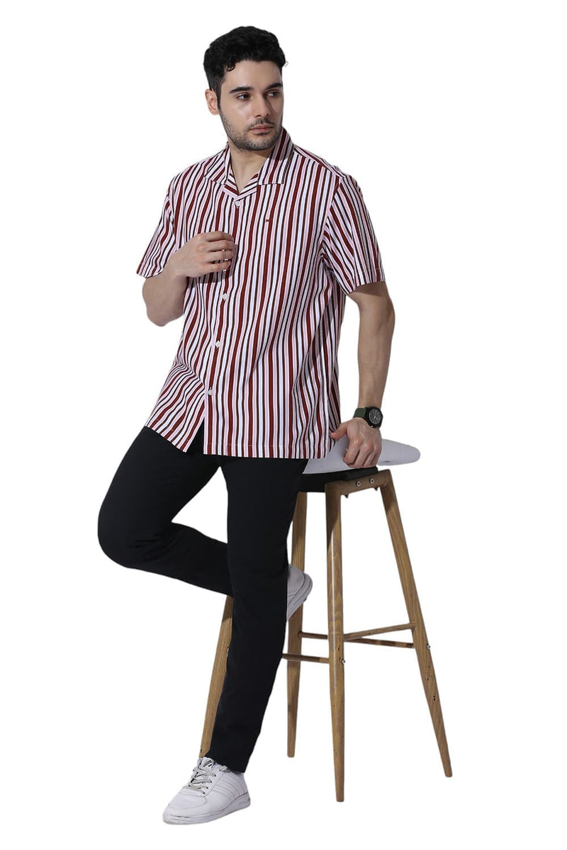 RELAXED FIT COTTON VISCOSE TWILL STRIPE HALFSLEEVES SHIRT