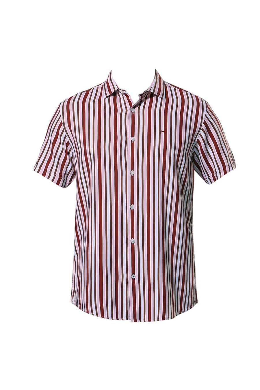 BASICS RELAXED FIT MERLOT MAROON COTTON VISCOSE TWILL STRIPE HALFSLEEVES SHIRT