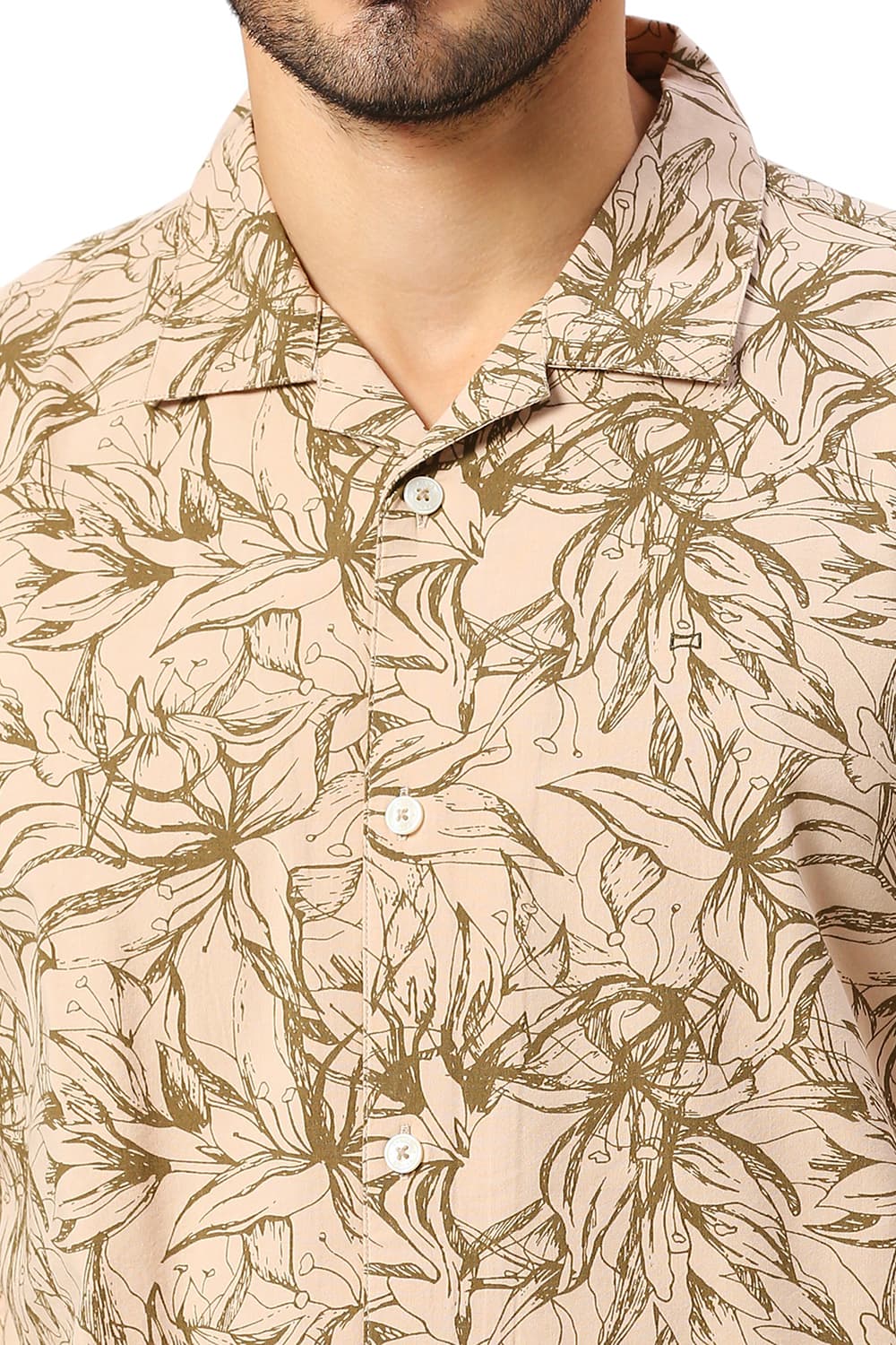 RELAXED FIT COTTON VISCOSE TWILL PRINTED HALFSLEEVES SHIRT