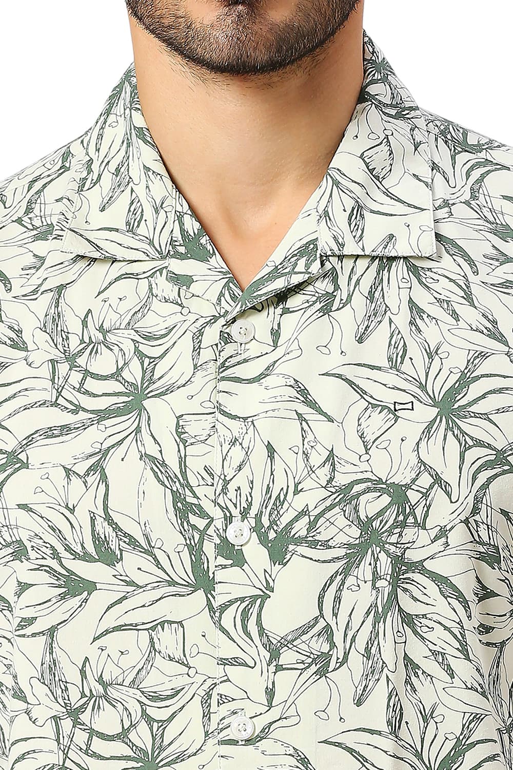 RELAXED FIT COTTON VISCOSE TWILL PRINTED HALFSLEEVES SHIRT