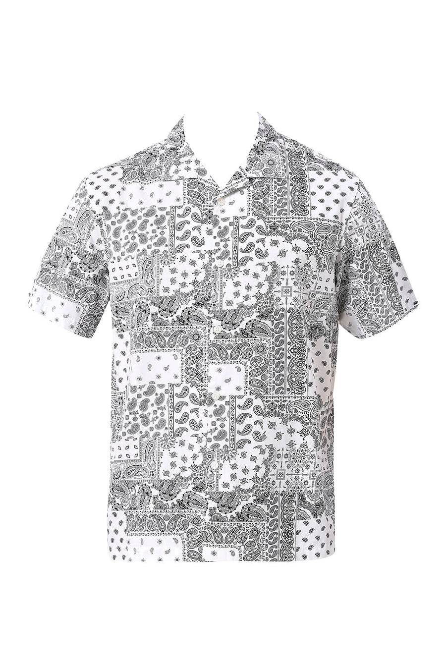 BASICS RELAXED FIT WHITE CLOUD COTTON VISCOSE TWILL PRINTED HALFSLEEVES SHIRT