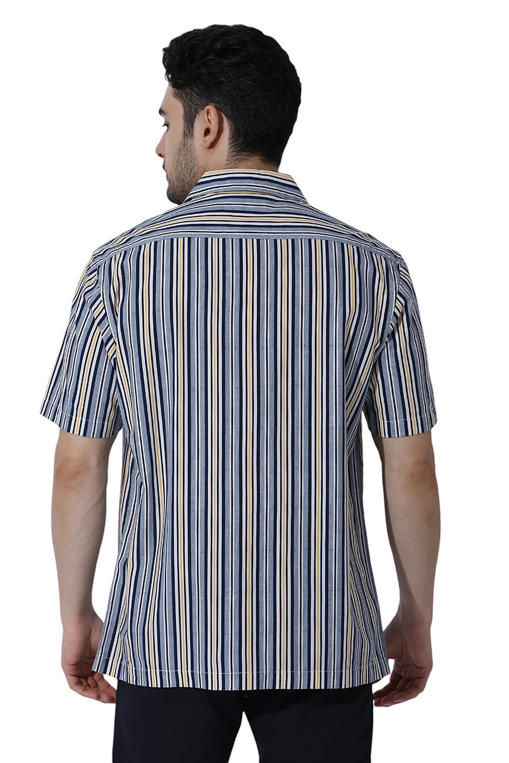 RELAXED FIT COTTON VISCOSE TWILL STRIPE HALFSLEEVES SHIRT