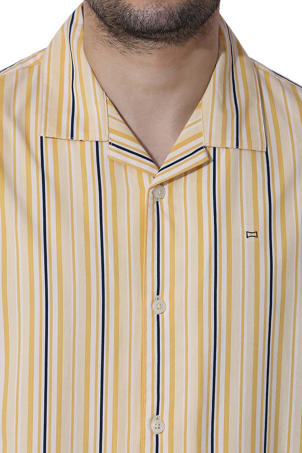 RELAXED FIT COTTON VISCOSE TWILL STRIPE HALFSLEEVES SHIRT