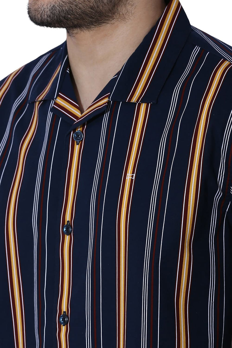 BASICS RELAXED FIT NAVY BLAZER COTTON VISCOSE TWILL STRIPE HALFSLEEVES SHIRT