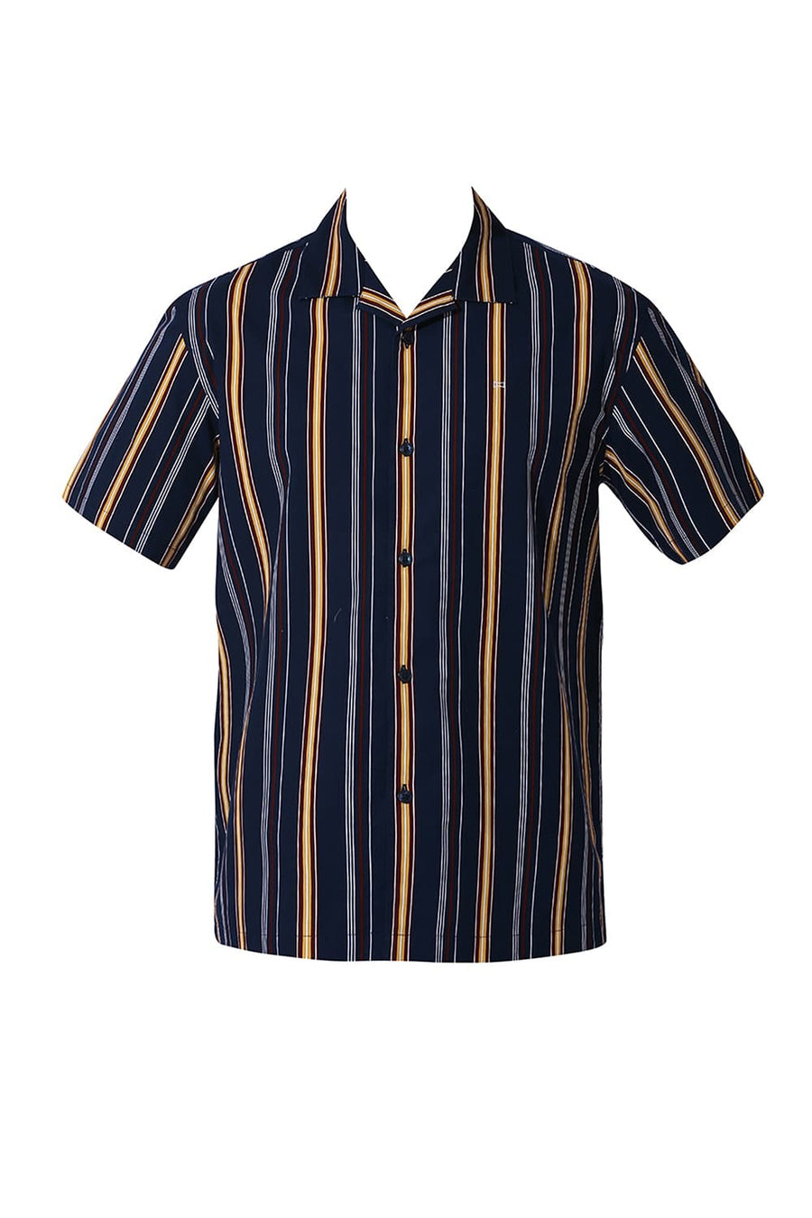 BASICS RELAXED FIT NAVY BLAZER COTTON VISCOSE TWILL STRIPE HALFSLEEVES SHIRT