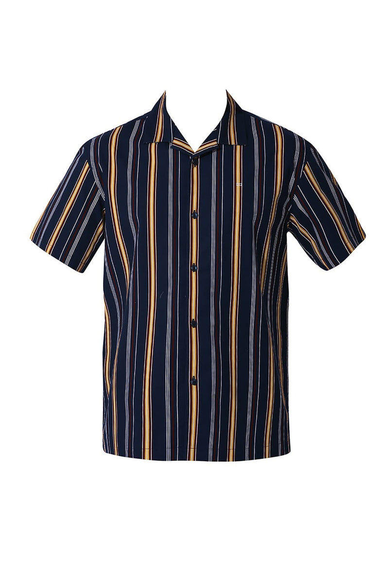 RELAXED FIT COTTON VISCOSE TWILL STRIPE HALFSLEEVES SHIRT