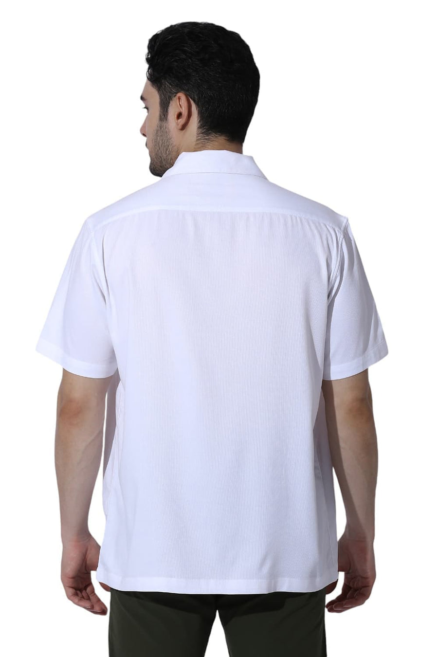 BASICS RELAXED FIT LUCENT WHITE VISCOSE POLYESTER STRETCH DOBBY HALFSLEEVES SHIRT