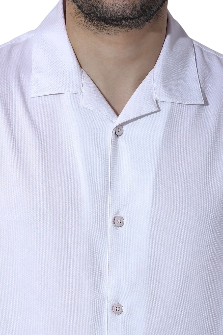 BASICS RELAXED FIT LUCENT WHITE VISCOSE POLYESTER STRETCH DOBBY HALFSLEEVES SHIRT