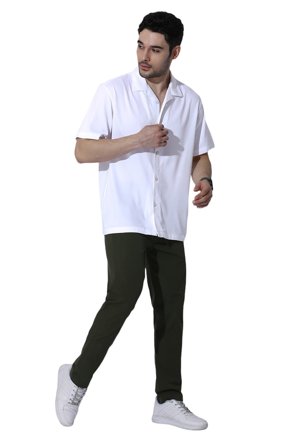 RELAXED FIT VISCOSE POLYESTER STRETCH DOBBY HALFSLEEVES SHIRT