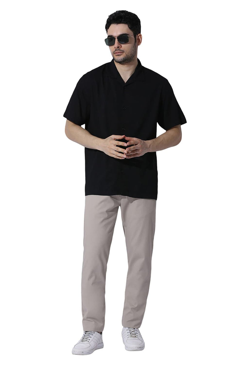 RELAXED FIT VISCOSE POLYESTER STRETCH DOBBY HALFSLEEVES SHIRT