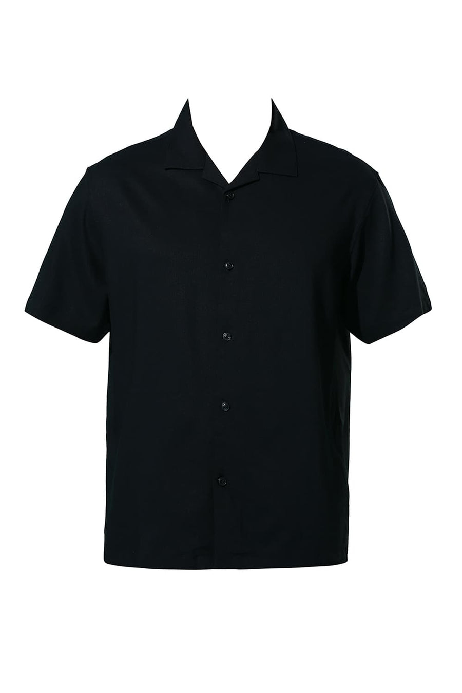 BASICS RELAXED FIT CAVIAR BLACK VISCOSE POLYESTER STRETCH DOBBY HALFSLEEVES SHIRT