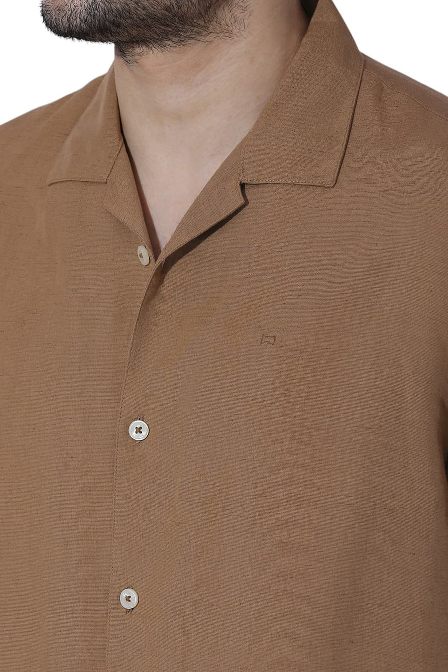 BASICS RELAXED FIT TIGER KHAKI VISCOSE LINEN HALFSLEEVES SHIRT