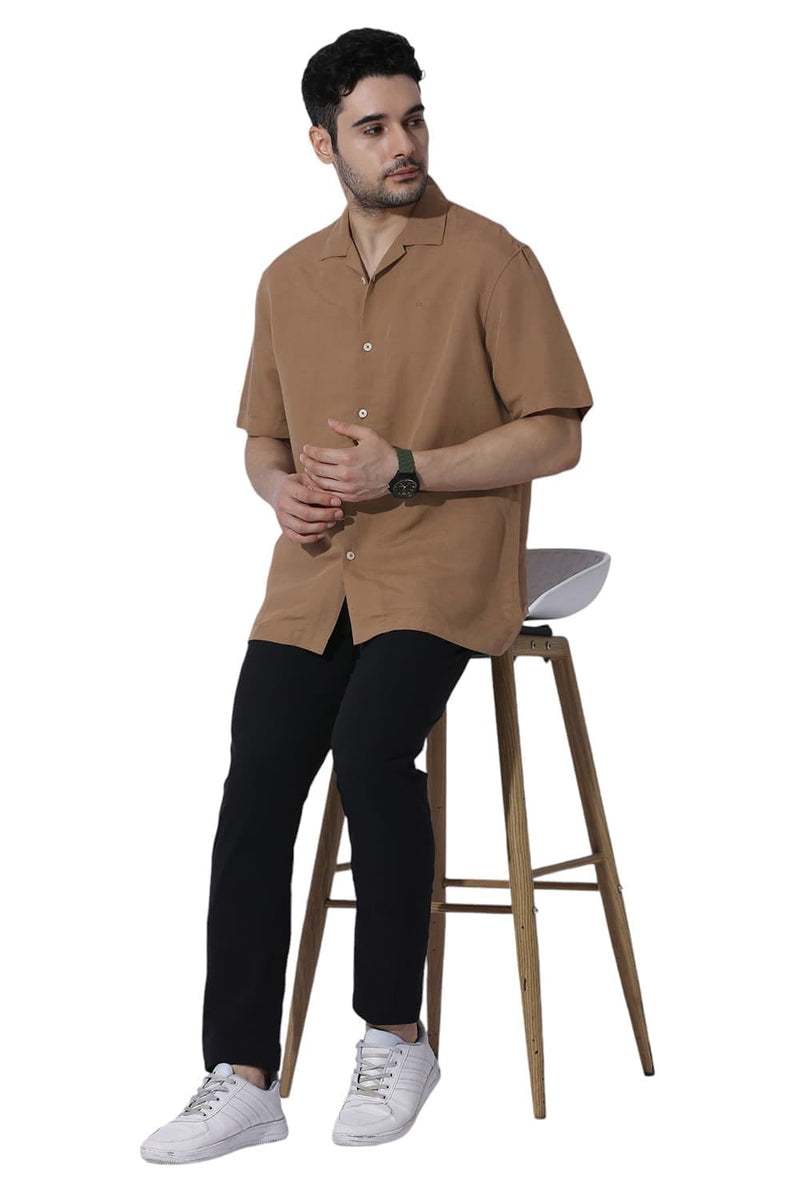 RELAXED FIT VISCOSE LINEN HALFSLEEVES SHIRT