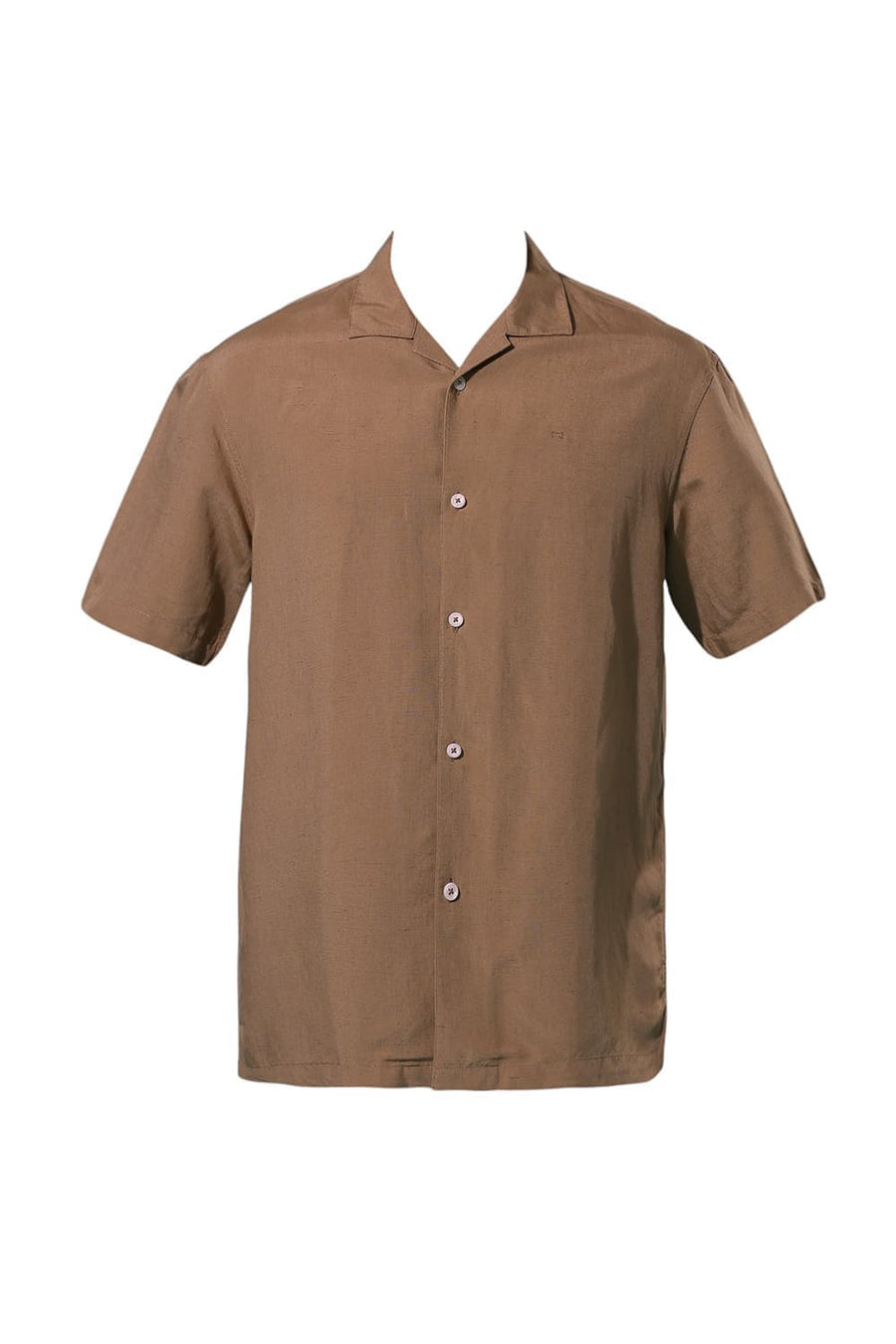 BASICS RELAXED FIT TIGER KHAKI VISCOSE LINEN HALFSLEEVES SHIRT