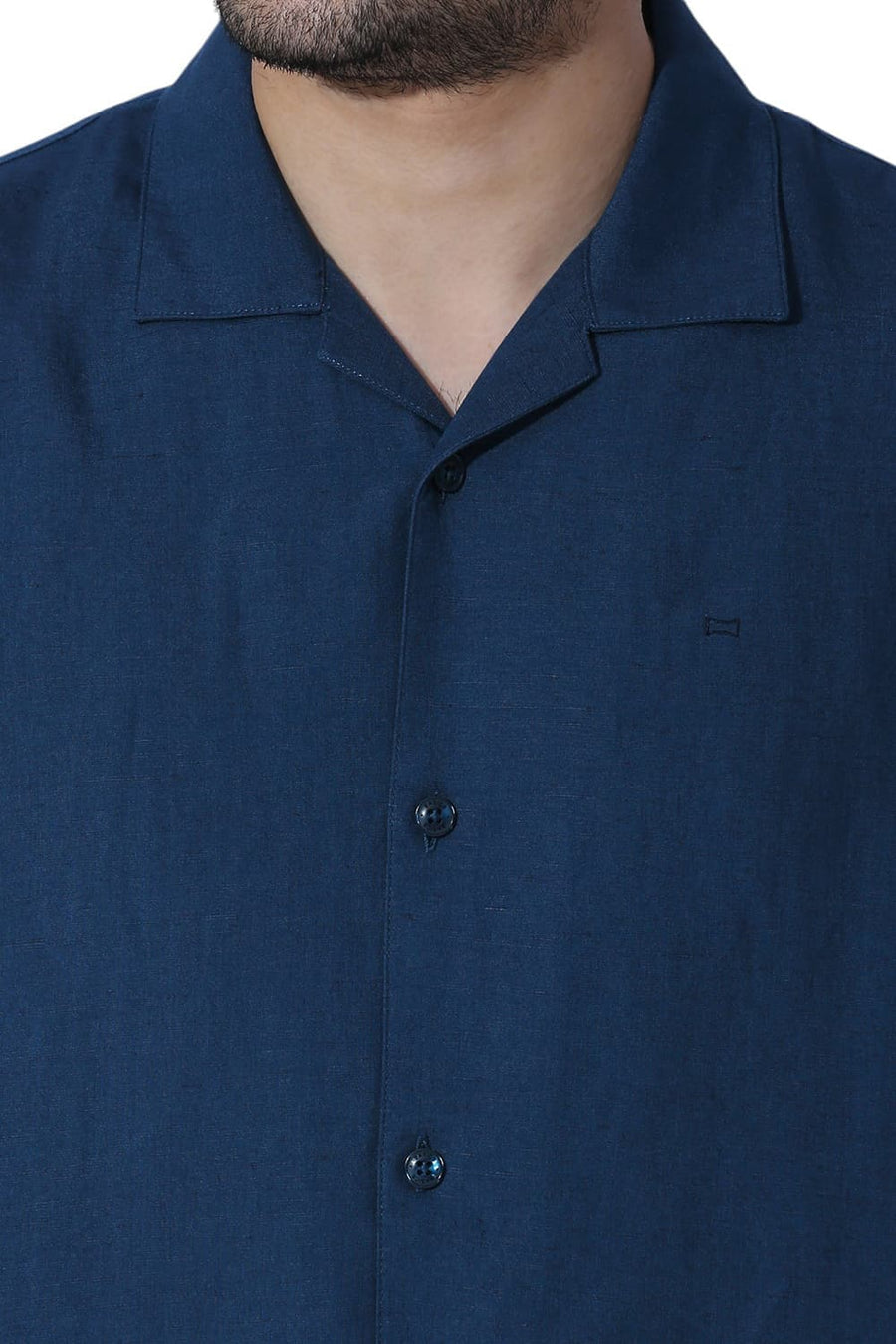 BASICS RELAXED FIT TITAN BLUE VISCOSE LINEN HALFSLEEVES SHIRT