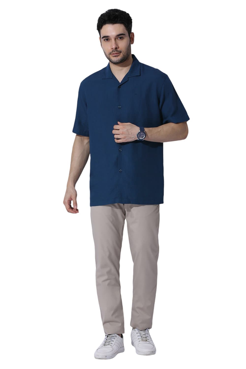 RELAXED FIT VISCOSE LINEN HALFSLEEVES SHIRT