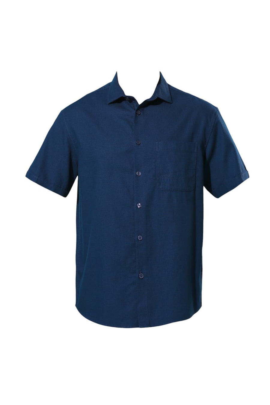BASICS RELAXED FIT TITAN BLUE VISCOSE LINEN HALFSLEEVES SHIRT