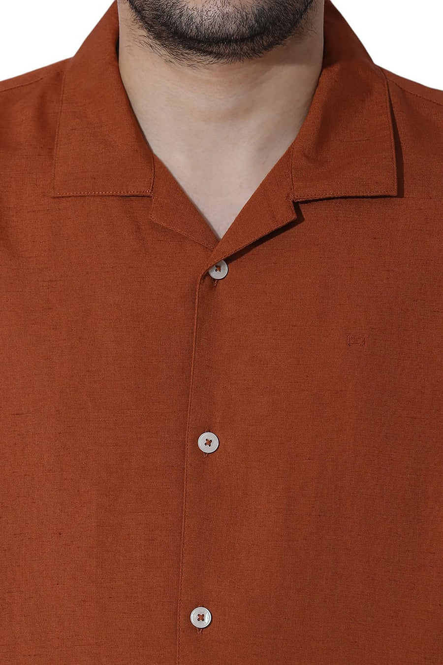 BASICS RELAXED FIT RUST ORANGE VISCOSE LINEN HALFSLEEVES SHIRT