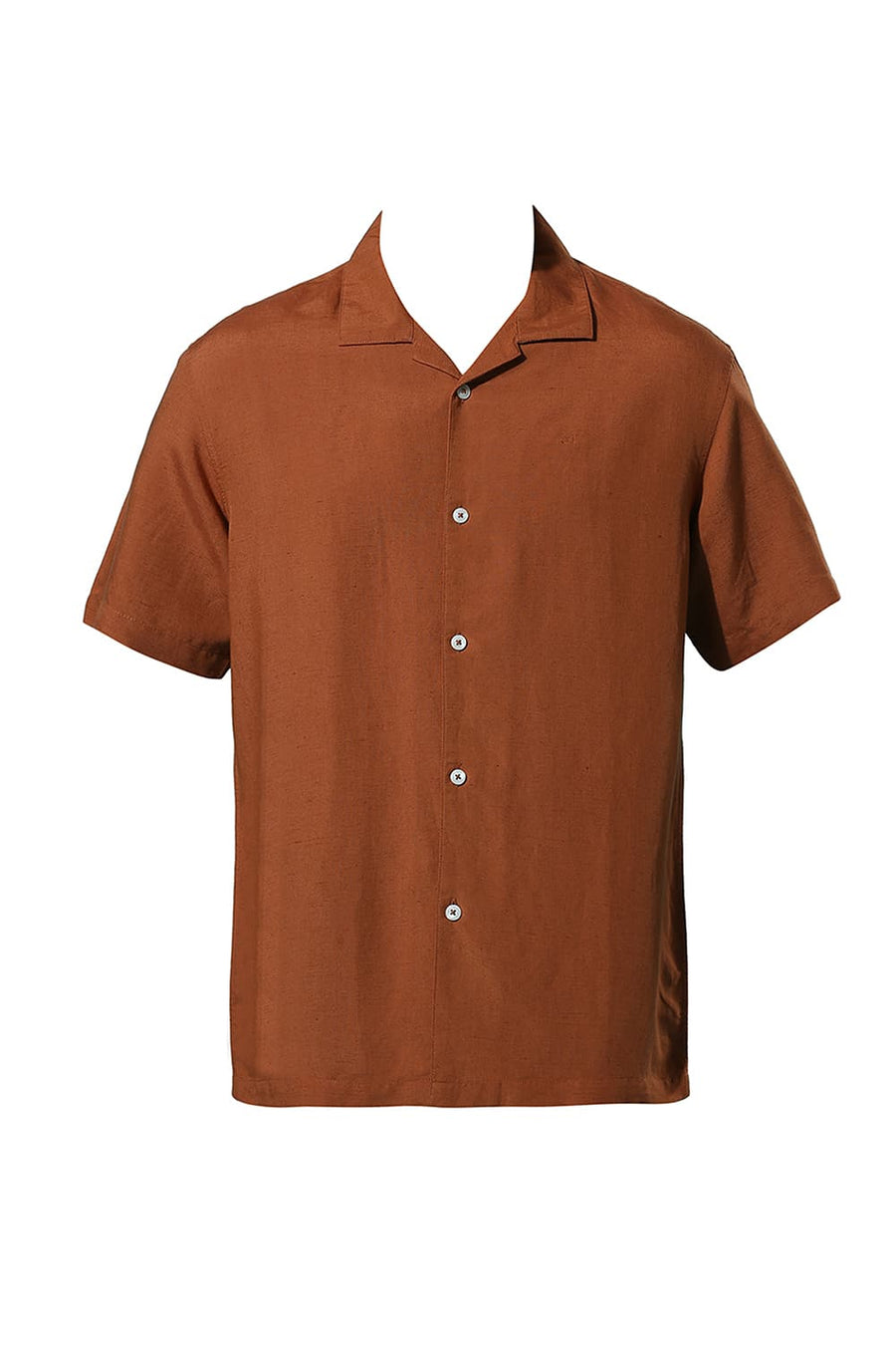 BASICS RELAXED FIT RUST ORANGE VISCOSE LINEN HALFSLEEVES SHIRT